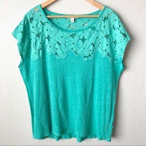 Lauren Conrad Teal Top with Floral Lace Accent